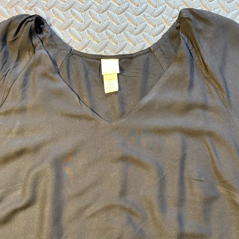 H&M Black Short Puff Sleeve Long Tiered Dress Size Large - Picture 3 of 9